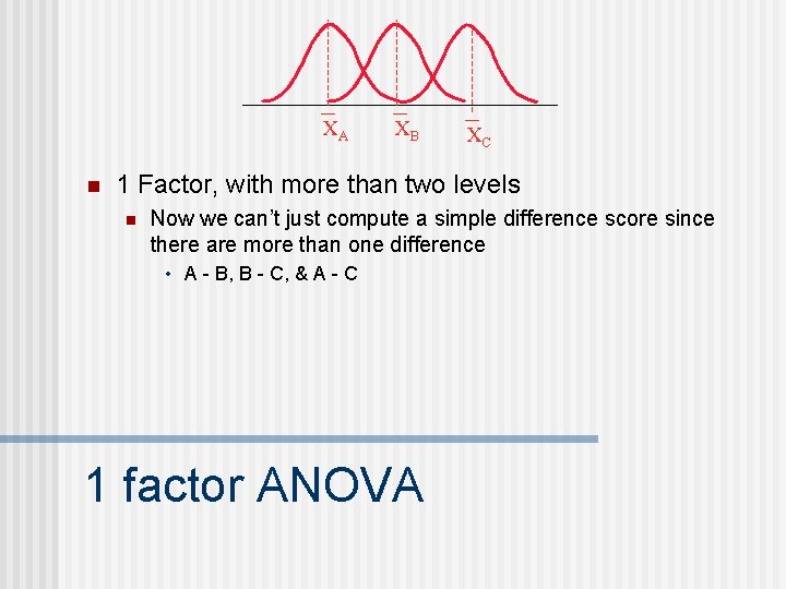 XA n XB XC 1 Factor, with more than two levels n Now we