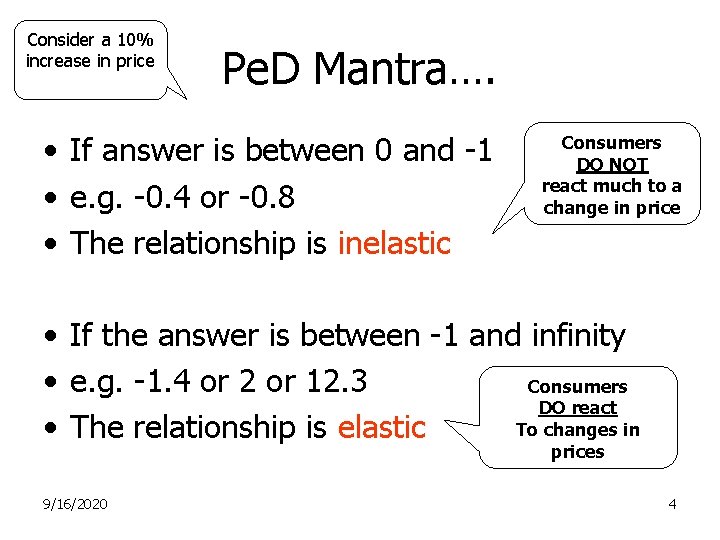 Consider a 10% increase in price Pe. D Mantra…. • If answer is between