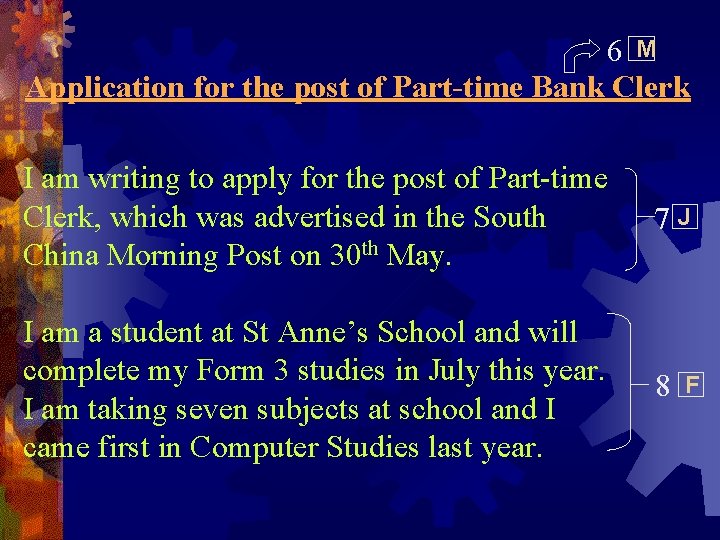 6 M Application for the post of Part-time Bank Clerk I am writing to 6 M Application for the post of Part-time Bank Clerk I am writing to