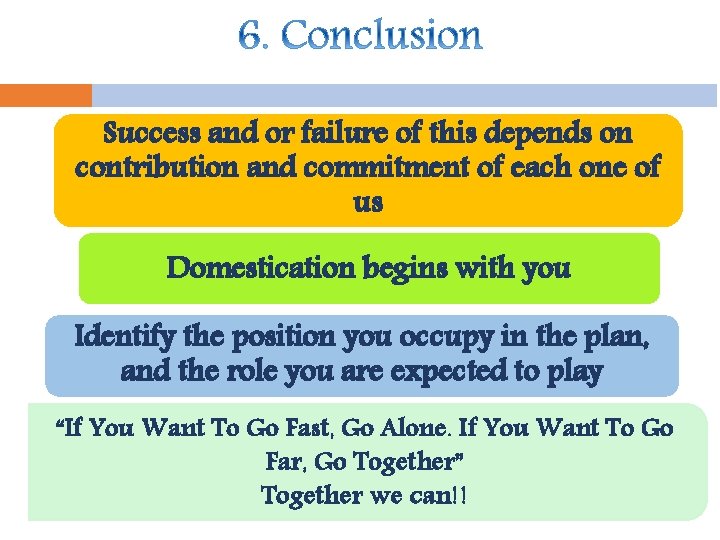 Success and or failure of this depends on contribution and commitment of each one Success and or failure of this depends on contribution and commitment of each one