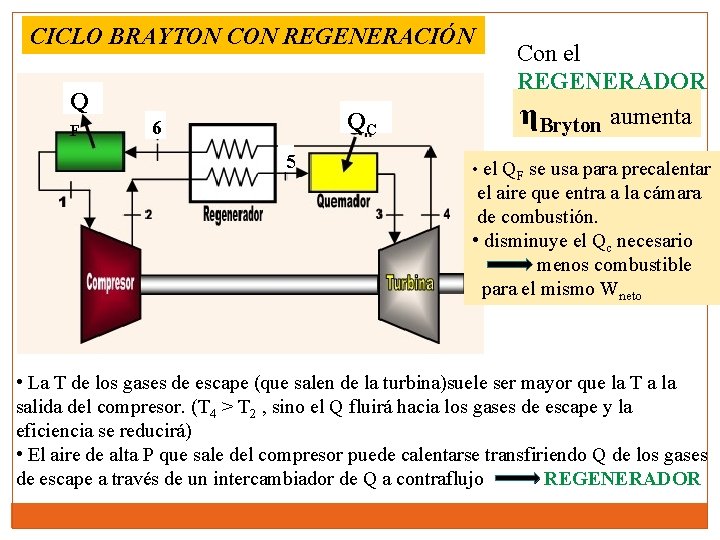 CICLO BRAYTON CON REGENERACIÓN Q F QC 6 5 Con el REGENERADOR ηBryton aumenta