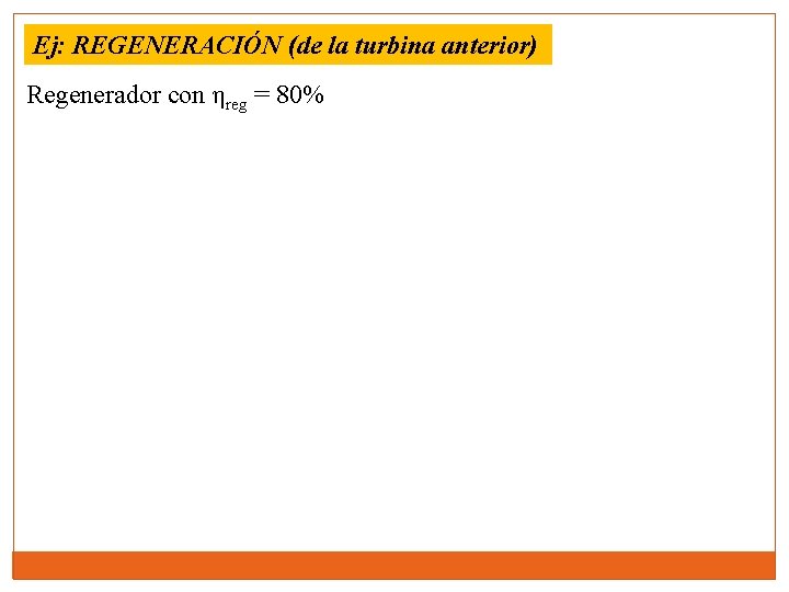 Ej: REGENERACIÓN (de la turbina anterior) Regenerador con ηreg = 80% 