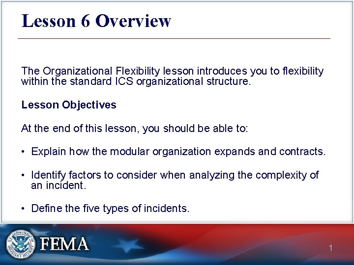 Lesson 6 Overview The Organizational Flexibility lesson introduces you to flexibility within the standard