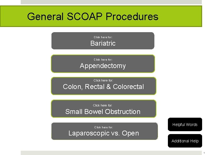 General SCOAP Procedures Click here for: Bariatric Click here for: Appendectomy Click here for: