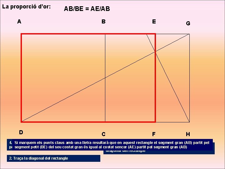 La proporció d’or: AB/BE = AE/AB A D B E G C F H