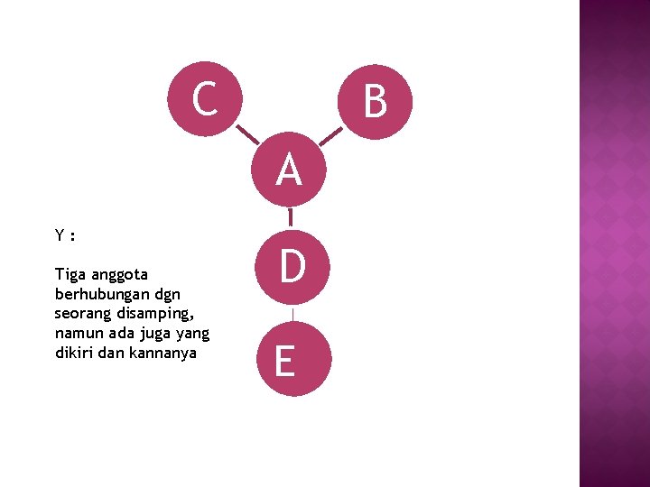 C B A Y: Tiga anggota berhubungan dgn seorang disamping, namun ada juga yang