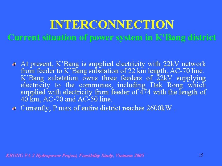 INTERCONNECTION Current situation of power system in K'Bang district At present, K’Bang is supplied