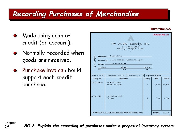 Recording Purchases of Merchandise Illustration 5 -5 Made using cash or credit (on account).