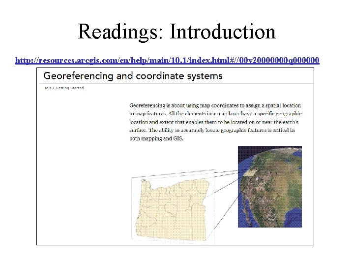 Readings: Introduction http: //resources. arcgis. com/en/help/main/10. 1/index. html#//00 v 20000000 q 000000 