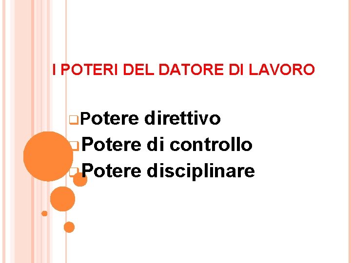 I POTERI DEL DATORE DI LAVORO q. Potere direttivo q. Potere di controllo q. I POTERI DEL DATORE DI LAVORO q. Potere direttivo q. Potere di controllo q.