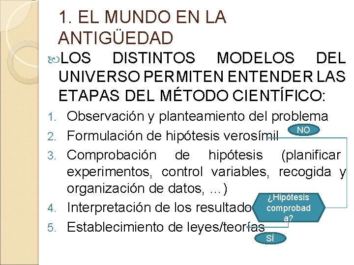 1. EL MUNDO EN LA ANTIGÜEDAD LOS DISTINTOS MODELOS DEL UNIVERSO PERMITEN ENTENDER LAS