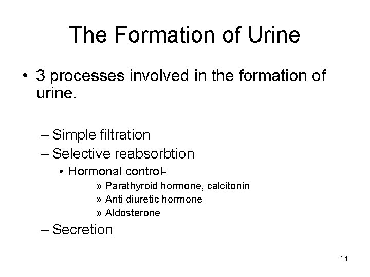 The Formation of Urine • 3 processes involved in the formation of urine. –