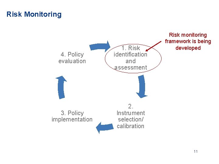 Risk Monitoring 4. Policy evaluation 1. Risk identification and assessment 3. Policy implementation 2.