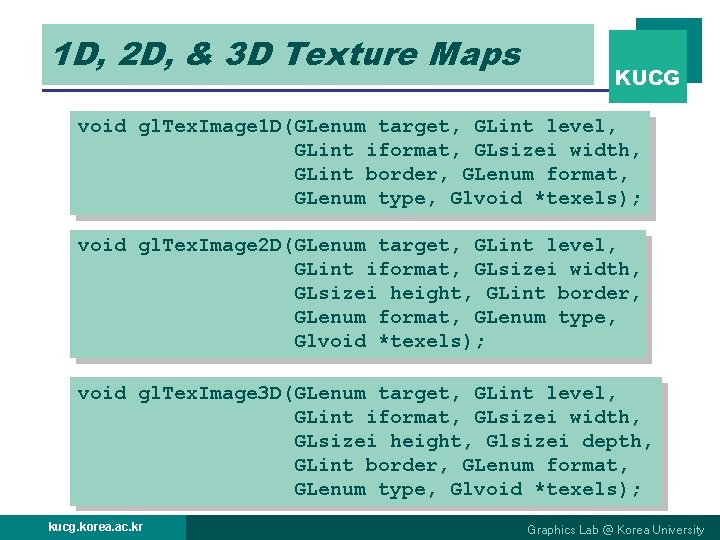 1 D, 2 D, & 3 D Texture Maps KUCG void gl. Tex. Image