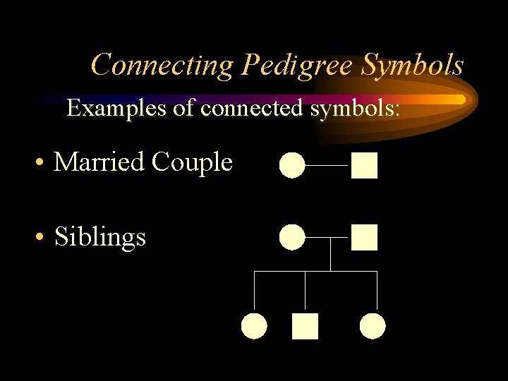 Connecting Pedigree Symbols Examples of connected symbols: • Married Couple • Siblings 
