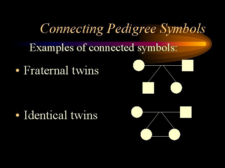 Connecting Pedigree Symbols Examples of connected symbols: • Fraternal twins • Identical twins 