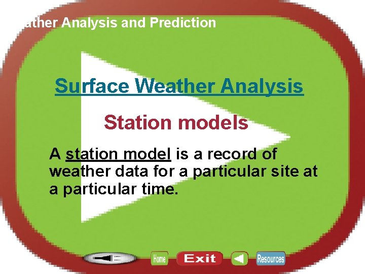 Section 12. 4 Weather Analysis and Prediction Surface Weather Analysis Station models A station