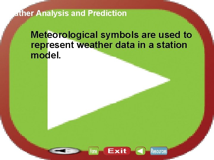 Section 12. 4 Weather Analysis and Prediction Meteorological symbols are used to represent weather