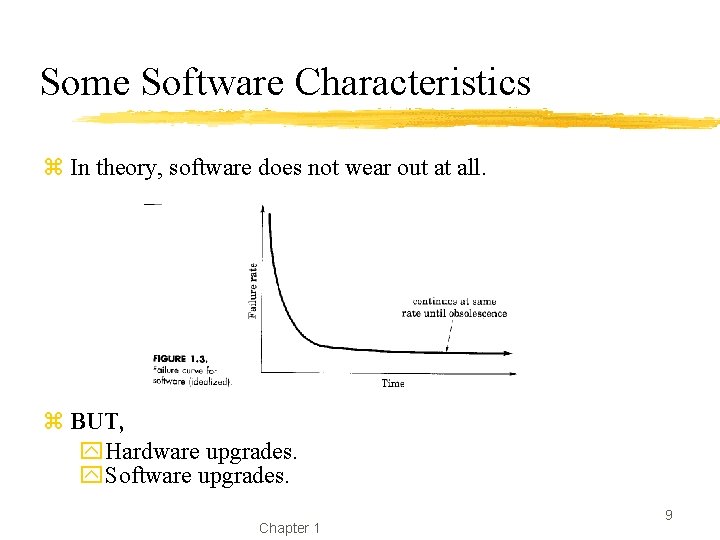 Some Software Characteristics z In theory, software does not wear out at all. z