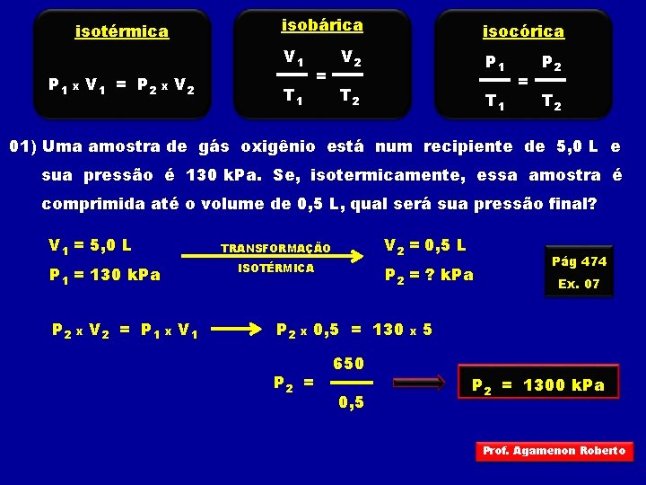 isotérmica P 1 x V 1 = P 2 x V 2 isobárica isocórica