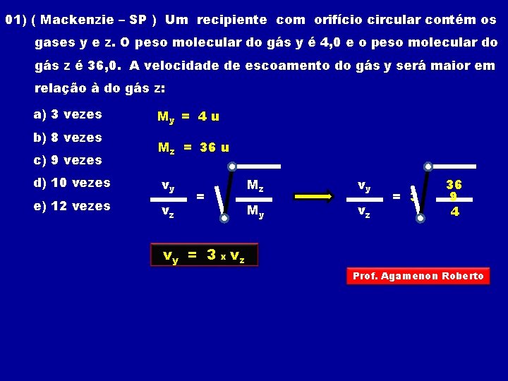01) ( Mackenzie – SP ) Um recipiente com orifício circular contém os gases