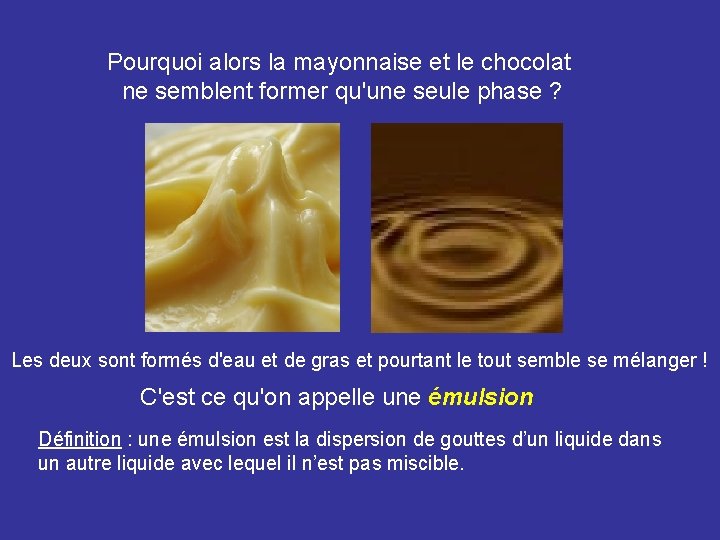 Pourquoi alors la mayonnaise et le chocolat ne semblent former qu'une seule phase ?