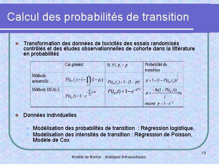 Calcul des probabilités de transition l Transformation des données de toxicités des essais randomisés