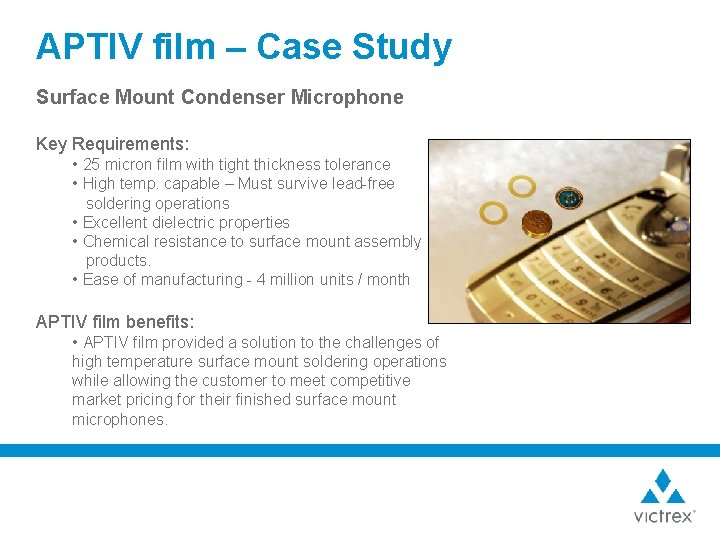 APTIV film – Case Study Surface Mount Condenser Microphone Key Requirements: • 25 micron