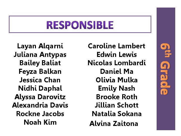 Caroline Lambert Edwin Lewis Nicolas Lombardi Daniel Ma Olivia Mulka Emily Nash Brooke Roth Caroline Lambert Edwin Lewis Nicolas Lombardi Daniel Ma Olivia Mulka Emily Nash Brooke Roth