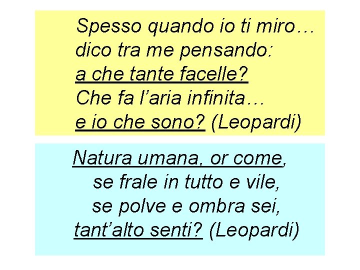 Spesso quando io ti miro… dico tra me pensando: a che tante facelle? Che