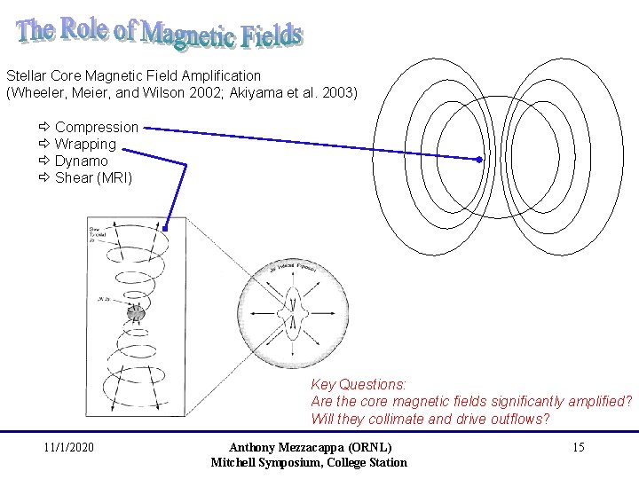 Stellar Core Magnetic Field Amplification (Wheeler, Meier, and Wilson 2002; Akiyama et al. 2003)