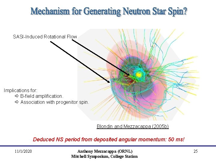 SASI-Induced Rotational Flow Implications for: ð B-field amplification. ð Association with progenitor spin. Blondin