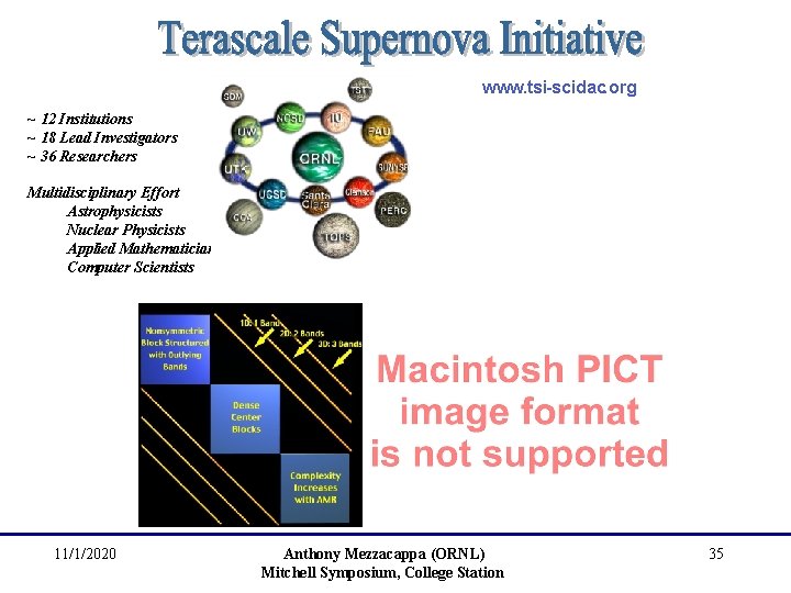 www. tsi-scidac. org ~ 12 Institutions ~ 18 Lead Investigators ~ 36 Researchers Multidisciplinary