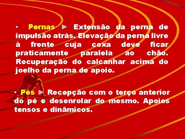  • Pernas ► Extensão da perna de impulsão atrás. Elevação da perna livre