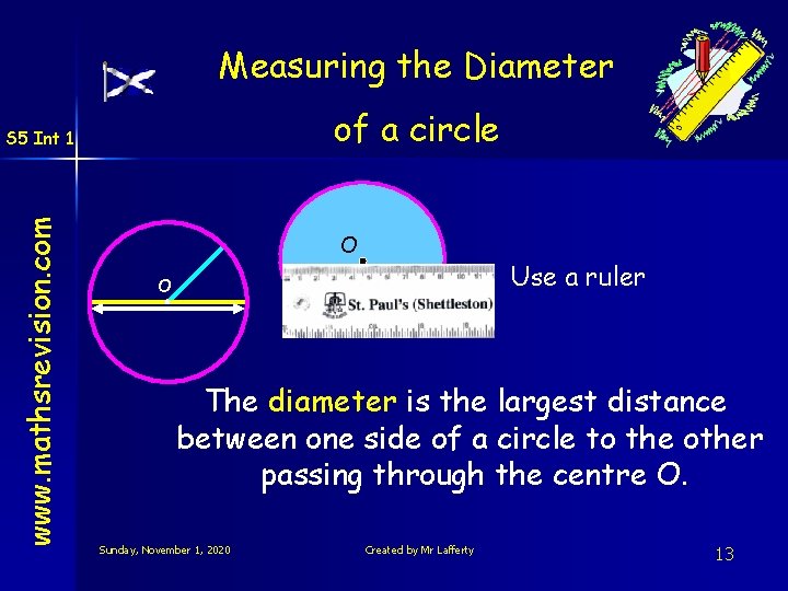 Measuring the Diameter of a circle www. mathsrevision. com S 5 Int 1 O