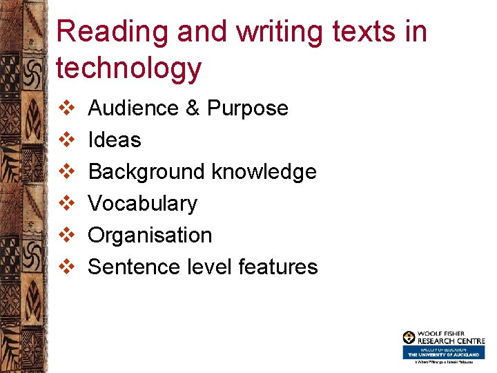 Reading and writing texts in technology v v v Audience & Purpose Ideas Background
