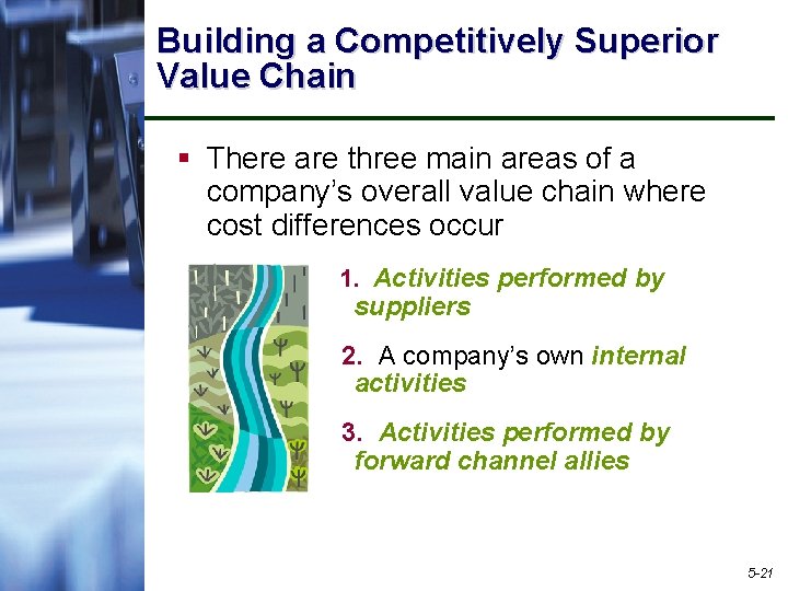 Building a Competitively Superior Value Chain § There are three main areas of a
