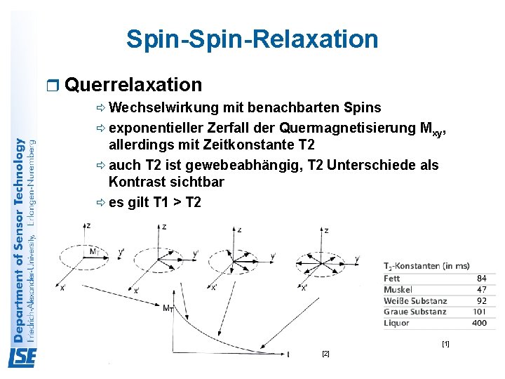 Spin-Relaxation r Querrelaxation ð Wechselwirkung mit benachbarten Spins ð exponentieller Zerfall der Quermagnetisierung Mxy,