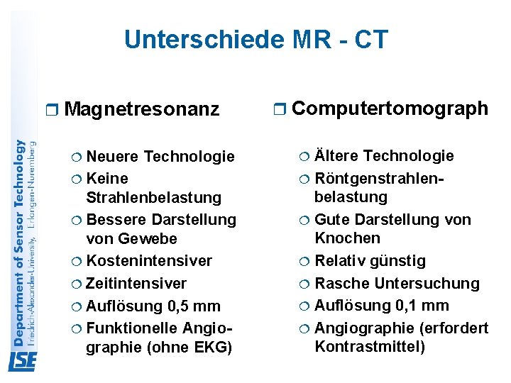 Unterschiede MR - CT r Magnetresonanz ¦ Neuere Technologie ¦ Keine Strahlenbelastung ¦ Bessere