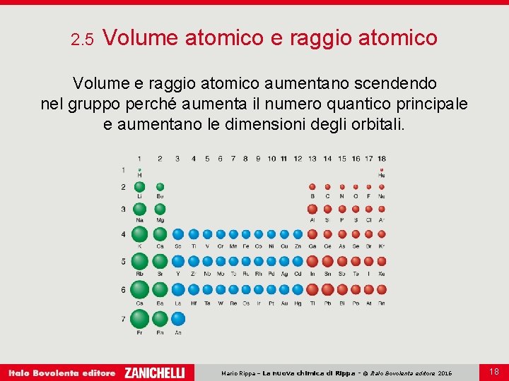 2. 5 Volume atomico e raggio atomico Volume e raggio atomico aumentano scendendo nel
