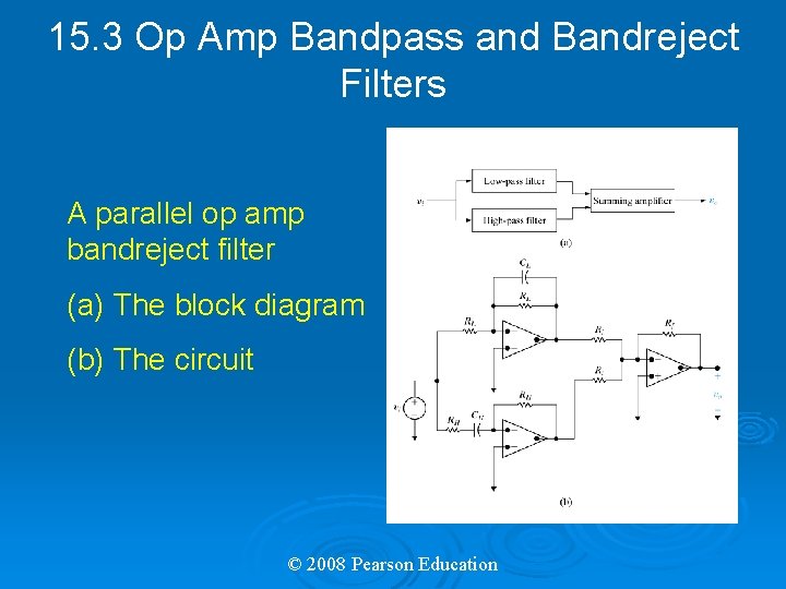 15. 3 Op Amp Bandpass and Bandreject Filters A parallel op amp bandreject filter