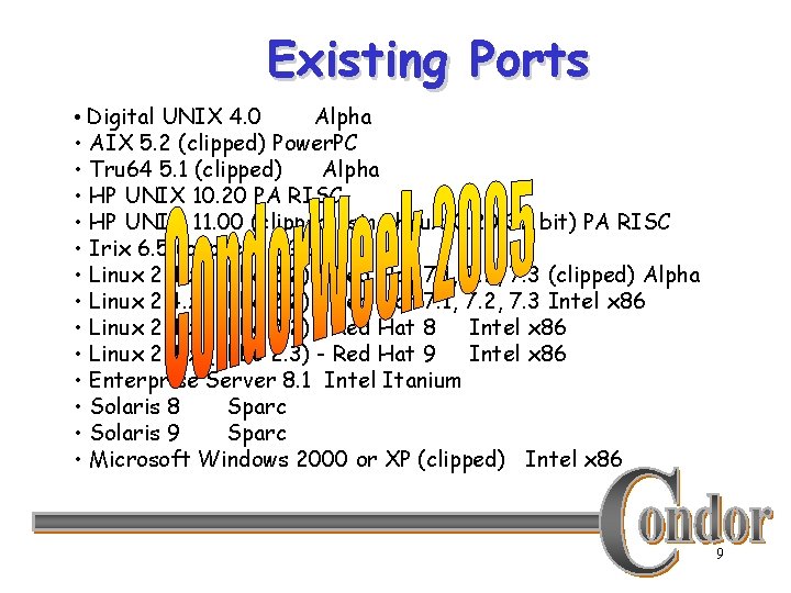 Existing Ports • Digital UNIX 4. 0 Alpha • AIX 5. 2 (clipped) Power.