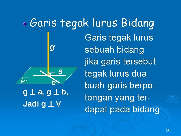 Garis tegak lurus Bidang g V a b g a, g b, Jadi g