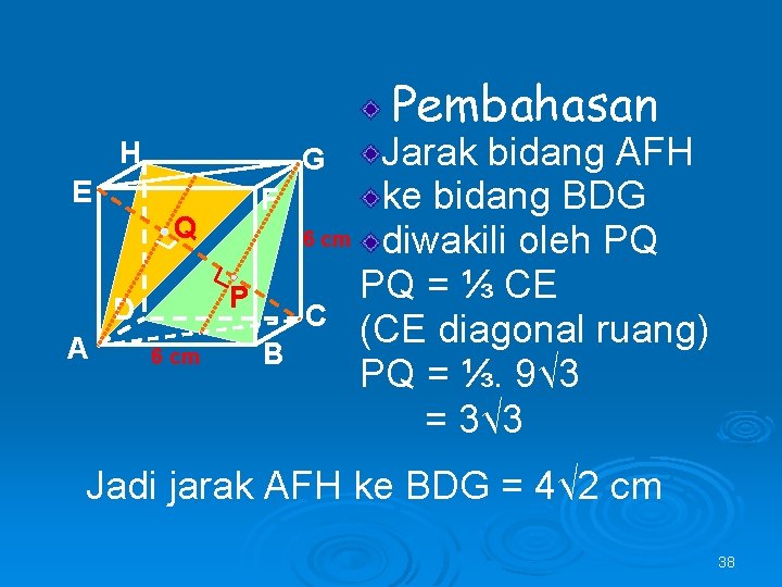 Pembahasan H E F Q P D A Jarak bidang AFH ke bidang BDG