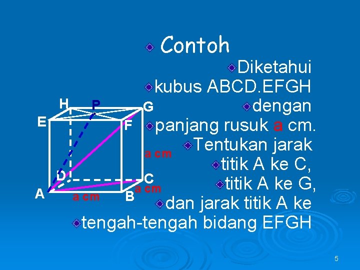 Contoh E A Diketahui kubus ABCD. EFGH H P G dengan F panjang rusuk