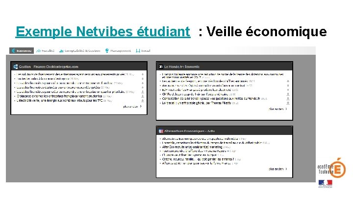 Exemple Netvibes étudiant : Veille économique 