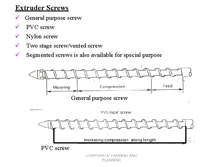 Extruder Screws ü General purpose screw ü PVC screw ü Nylon screw ü Two