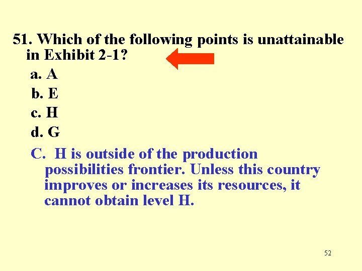 51. Which of the following points is unattainable in Exhibit 2 -1? a. A