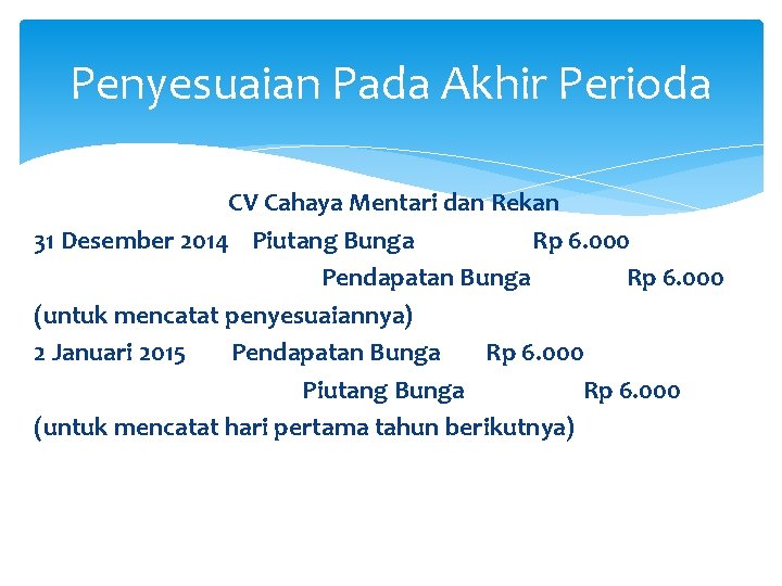 Penyesuaian Pada Akhir Perioda CV Cahaya Mentari dan Rekan 31 Desember 2014 Piutang Bunga