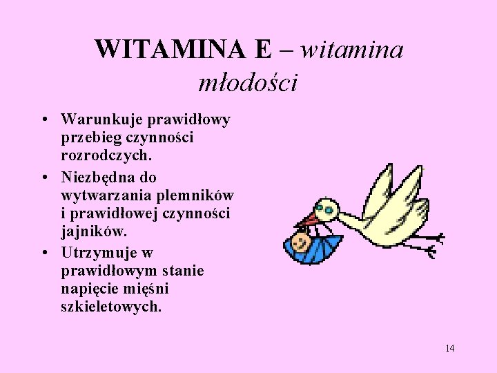 WITAMINA E – witamina młodości • Warunkuje prawidłowy przebieg czynności rozrodczych. • Niezbędna do